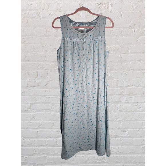 Earth Angels Other - Earth Angels Womens Blue Floral Cotton Lace Trim Sleep Dress Nightgown Small